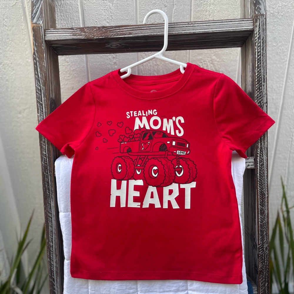 Red Kids Shirt with Monster Truck Design